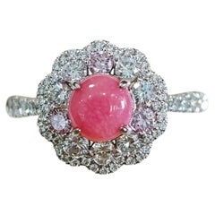 【Conchéa】Flamingo Rose Natural Conch Pearl Pink & Diamond Floral Ring — 1.21 ct