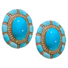 【Énigma】Pendientes «Azure Meridian Sleeping Beauty» con turquesa y diamantes — 15,85 ct