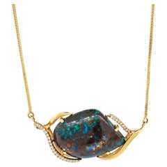 Collar de ópalo australiano con diamantes en oro amarillo de 14k