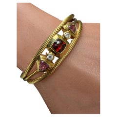David Yurman 18k Yellow Gold Garnet Pink Tourmaline Diamond Cuff Bracelet 28.9g