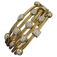 David Yurman Confetti 5 Row Diamond Cuff Bracelet 18k Yellow Gold 56.3g 6.5"