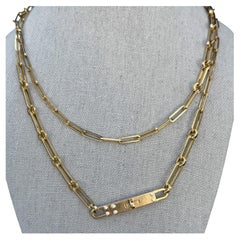 Hermes Kelly Chaine Necklace 18k Yellow Gold 36" Diamond Clasp 40.2g Paperclip