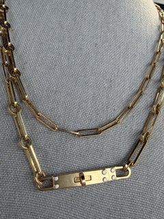 Hermes Kelly Chaine Necklace 18k Yellow Gold 36" Diamond Clasp 40.2g Paperclip