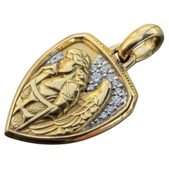David Yurman St. Michael 18k Yellow Gold Diamond Amulet Pendant Small 19x15mm
