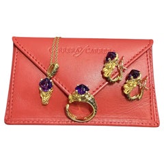Carerra Y Carrera Guardian RIng Earring Pendant Set 18k Gold Amethyst Diamond
