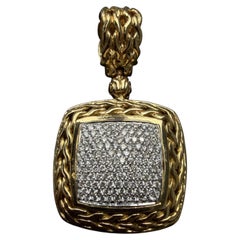 John Hardy 18k Yellow Gold Classic Chain Square Pave Diamond Pendant 15.2g