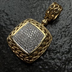 John Hardy 18k Yellow Gold Classic Chain Square Pave Diamond Pendant 15.2g