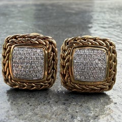 John Hardy – Klassische Kettenohrringe aus 18-karätigem Gelbgold mit Pavé-Diamanten, quadratisch, 13,8 g