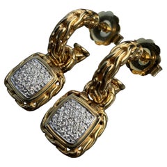 John Hardy Dangle Drop Earrings 18k Yellow Gold Classic Chain Pave Diamond 14.7g