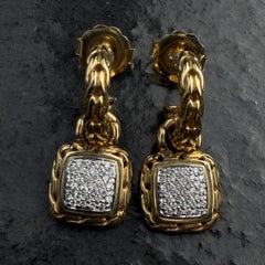 John Hardy Dangle Drop Earrings 18k Yellow Gold Classic Chain Pave Diamond 14.7g