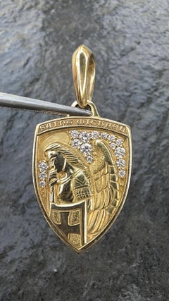 David Yurman St. Michael 18k Yellow Gold Diamond Amulet Pendant Small 19x15mm