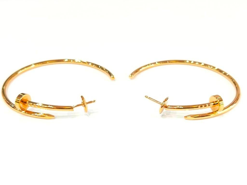 Cartier 18K Rose Gold Juste Un Clou Hoop Earrings Large Model W/Box Excellent état - En vente à Beverly Hills, CA