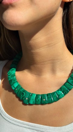 Halskette CLEOPATRA // Halskette mit Malachit und Diamanten