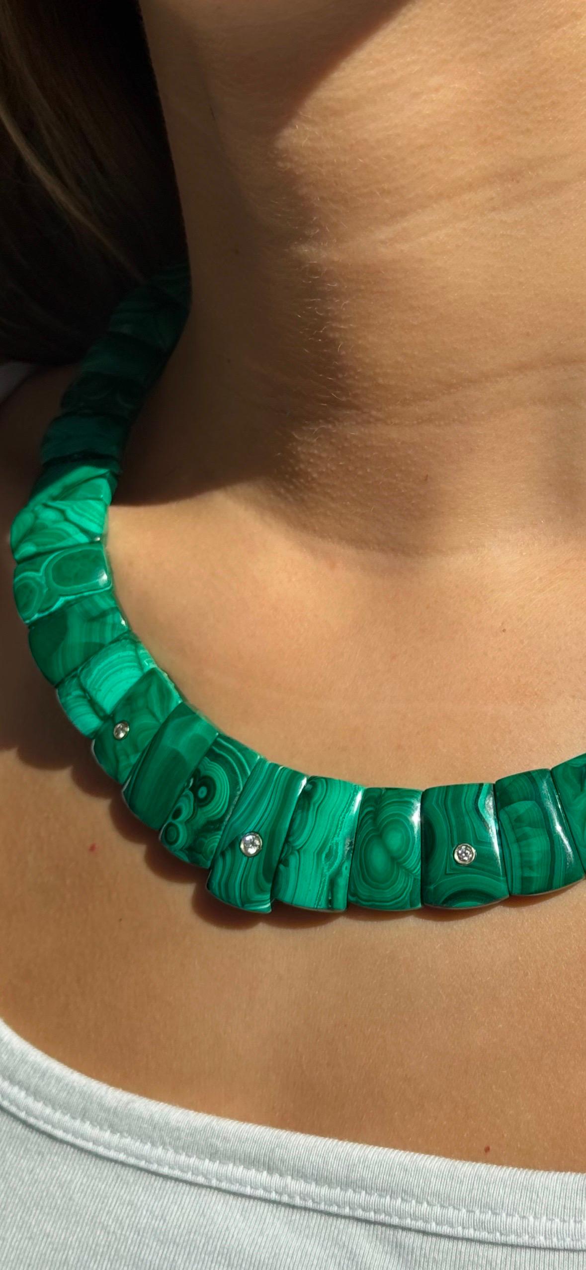La collana CLEOPATRA // malachite e diamanti in vendita 3
