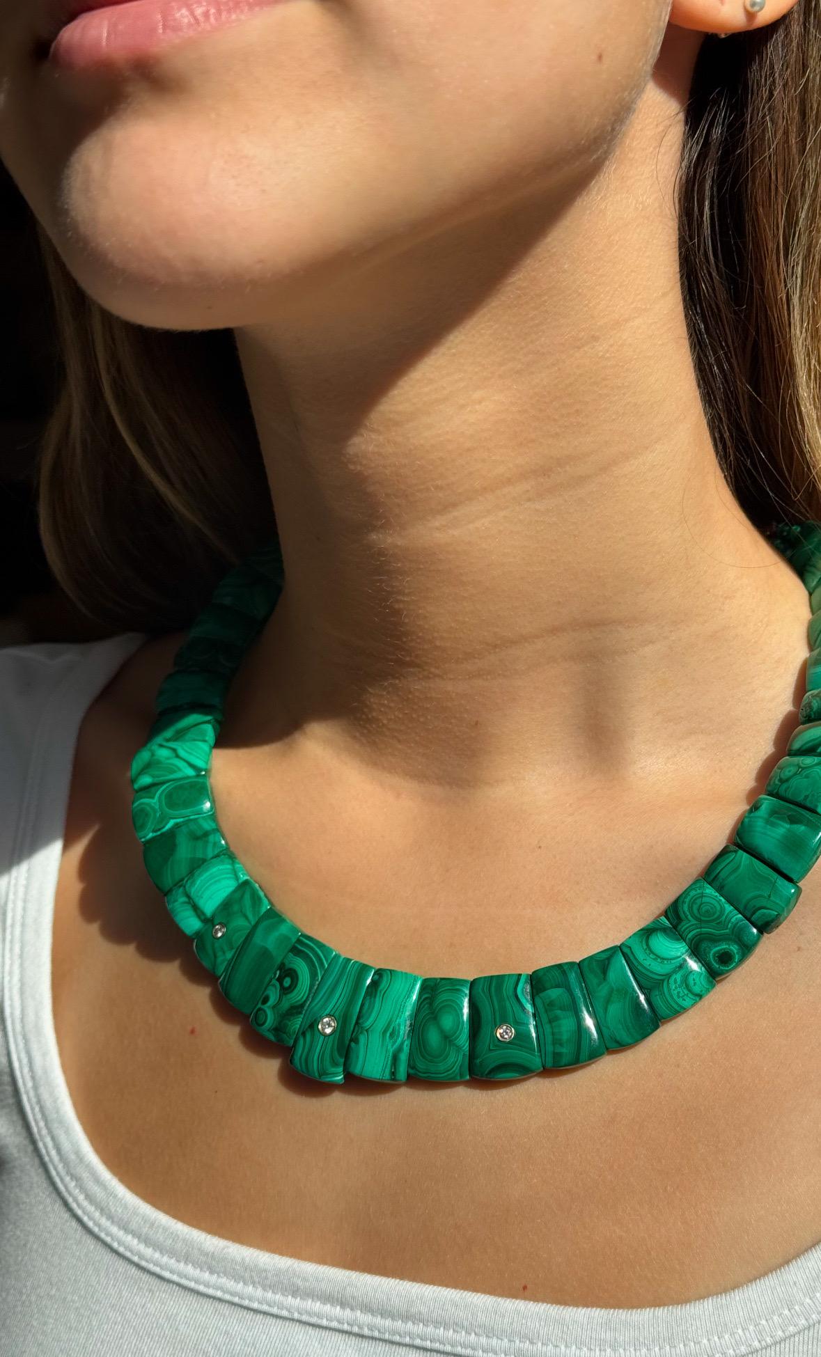 da uomo o donna La collana CLEOPATRA // malachite e diamanti in vendita