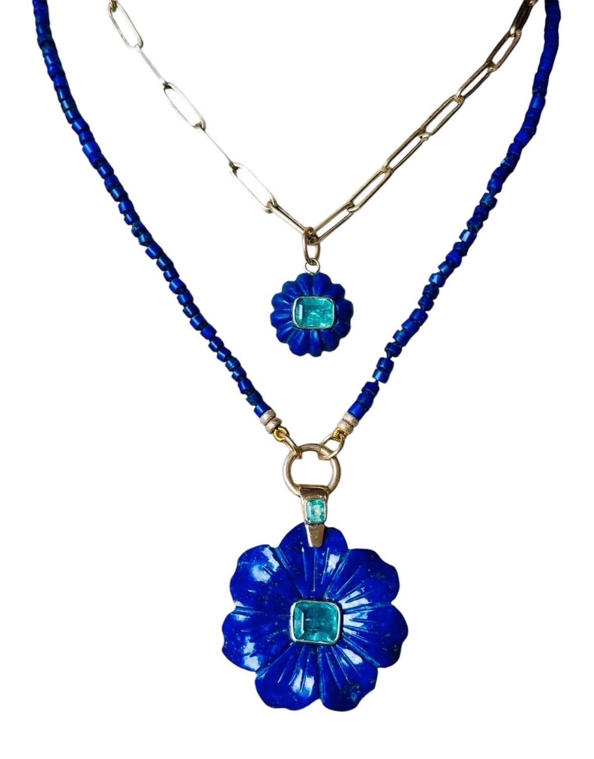 Ciondolo FLORA, lapis, smeraldi e oro 14k in vendita 3