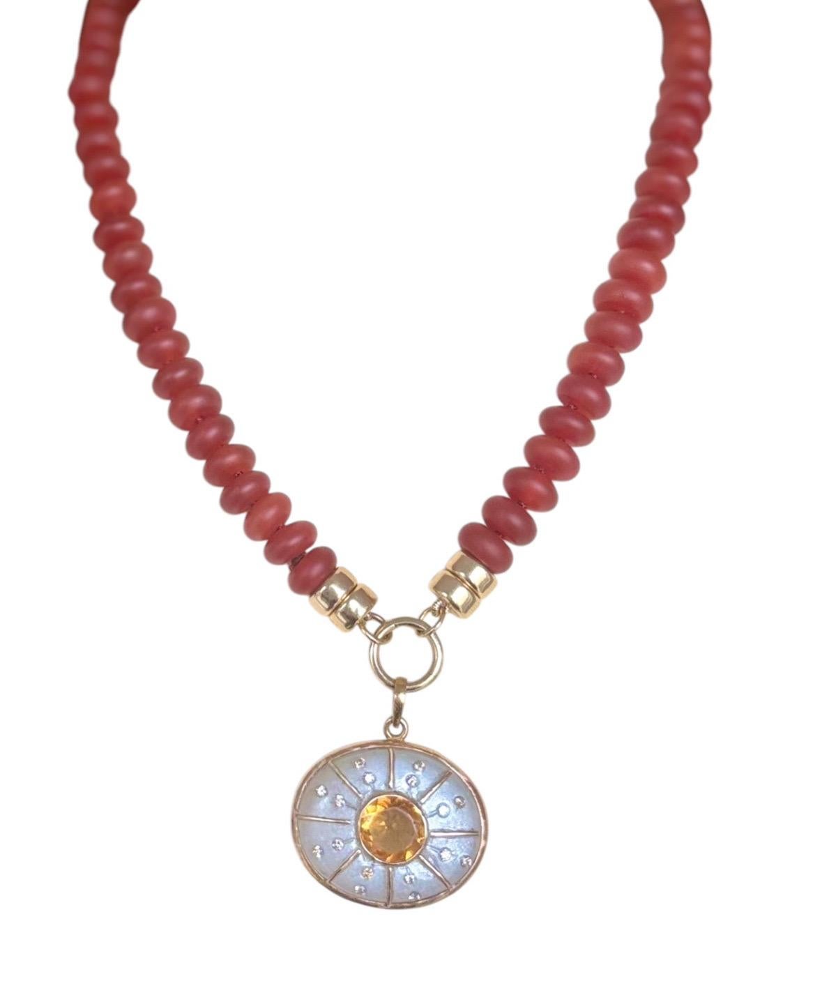 COLLANA CARNELIANA, corniola e oro 14k con charm Enhancer in vendita 6