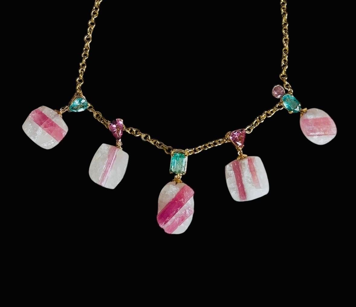 Ciondolo a forma di piatto di caramella, quarzo, tormalina rosa e oro 14k in vendita 4
