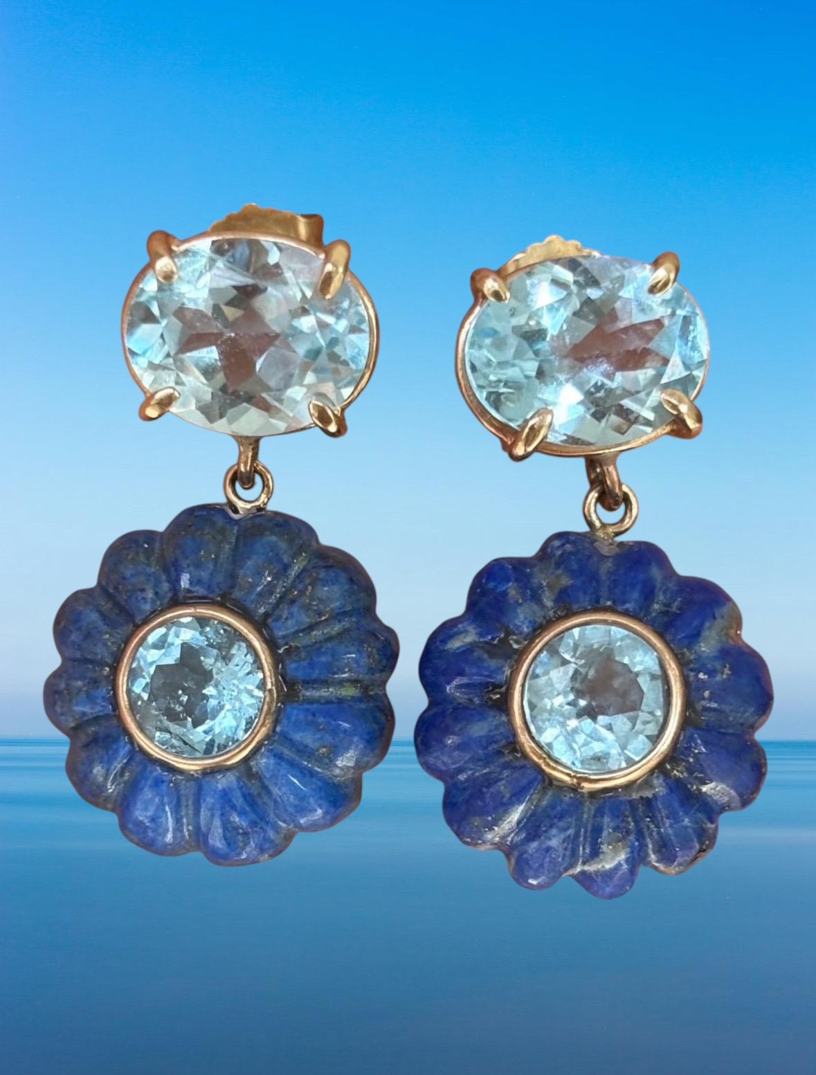 FLORA EARRINGS, Lapis Lazuli , Blue Topaz and 14k Gold For Sale 8