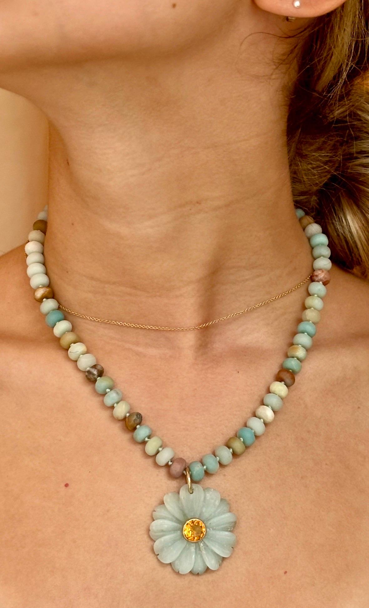 FLORA Necklace, Amazonite, Citrine & 14k Gold with Gold Charm Enhancer im Angebot 5