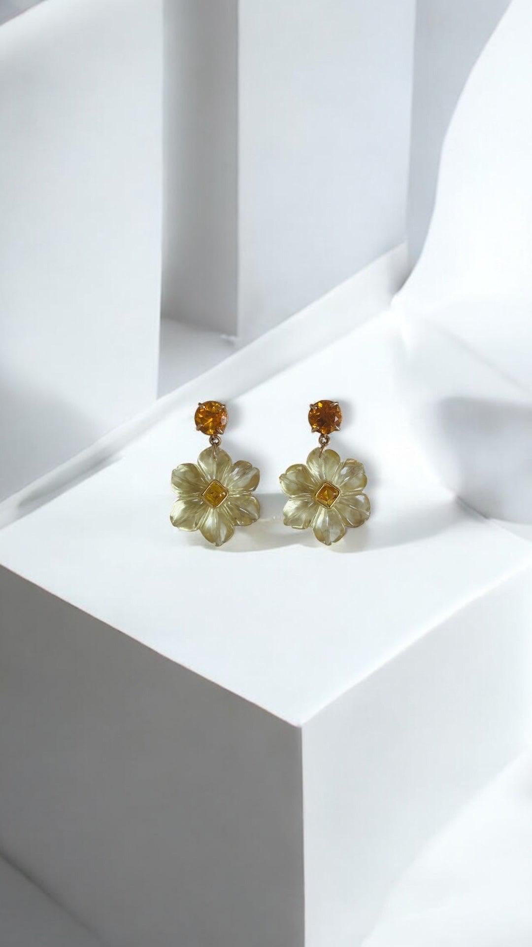 Boucles d'oreilles FLORA, quartz citron, citrine et or 14k Unisexe en vente