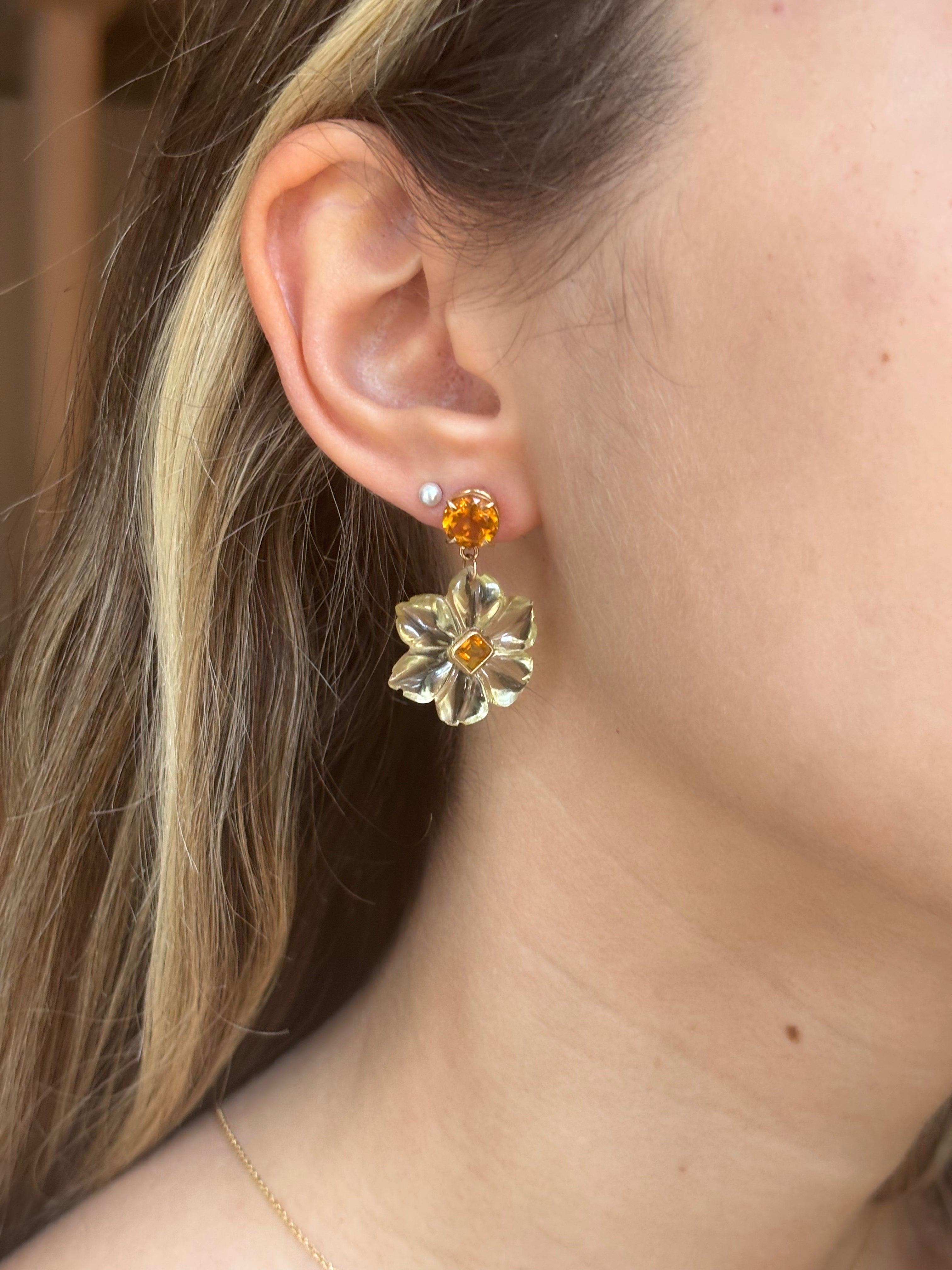 Boucles d'oreilles FLORA, quartz citron, citrine et or 14k Neuf - En vente à New York, NY