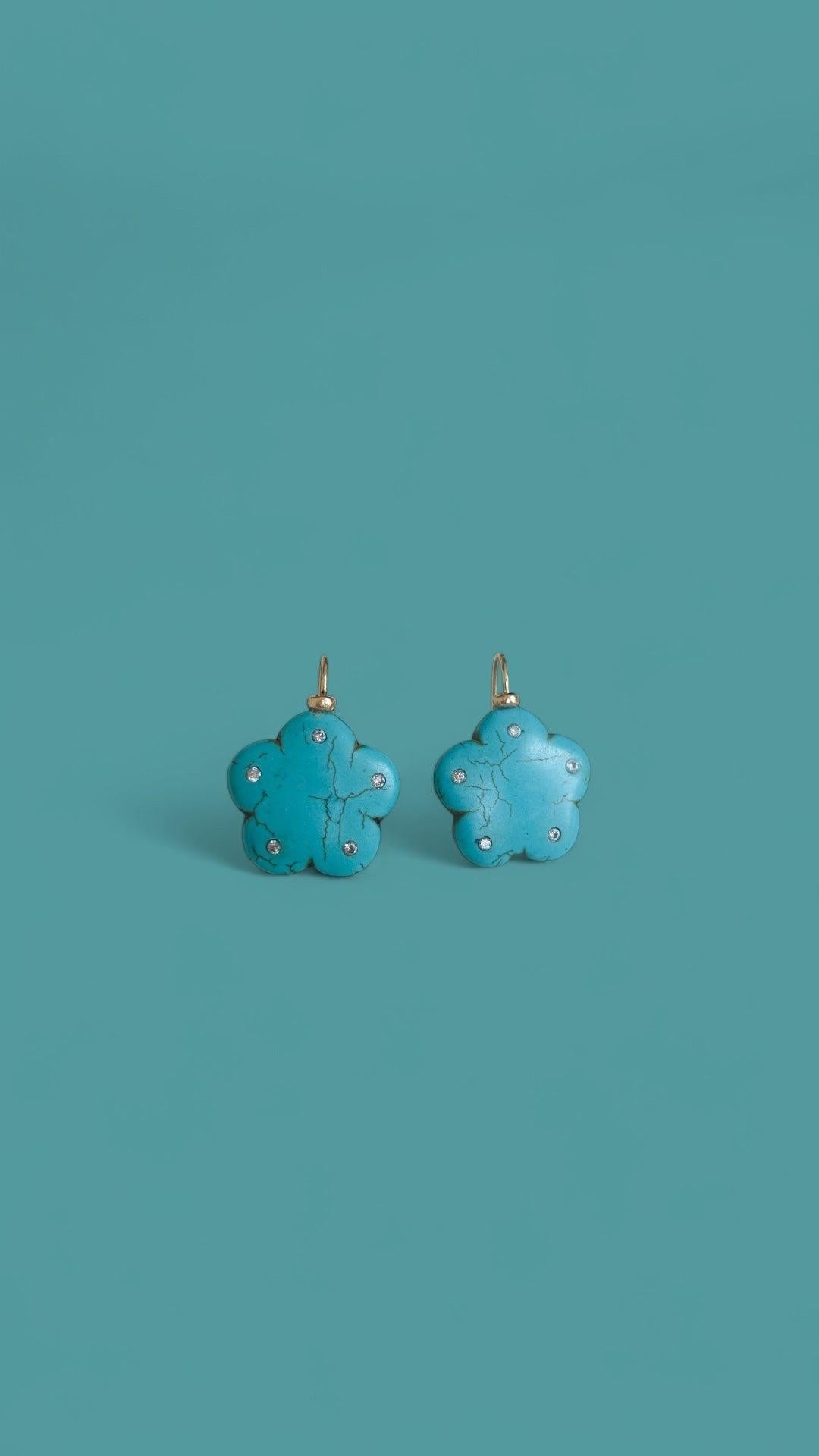 Boucles d'oreilles en turquoise, diamant et or 14k Unisexe en vente