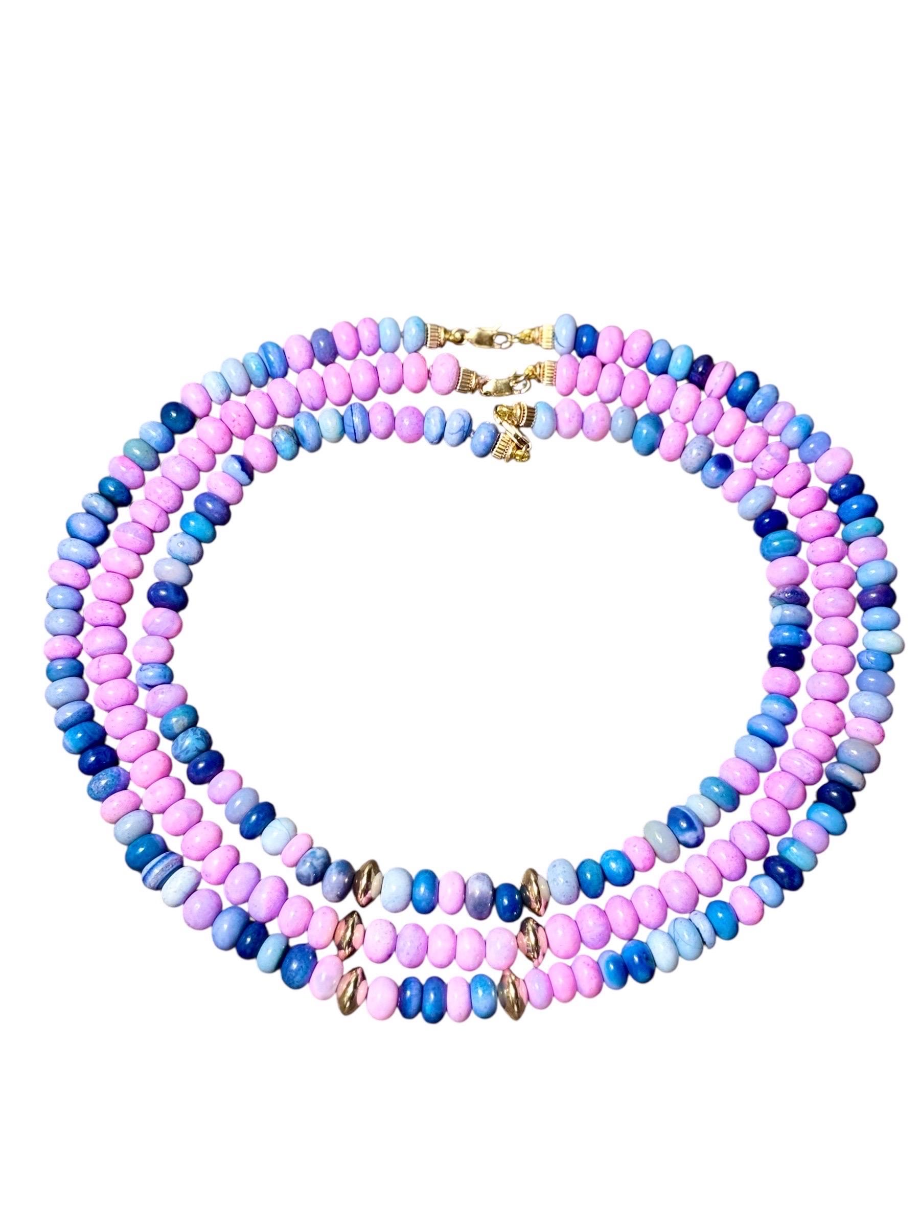 Perle Collier trois brins en Opale Candy avec perles en or 14k en vente