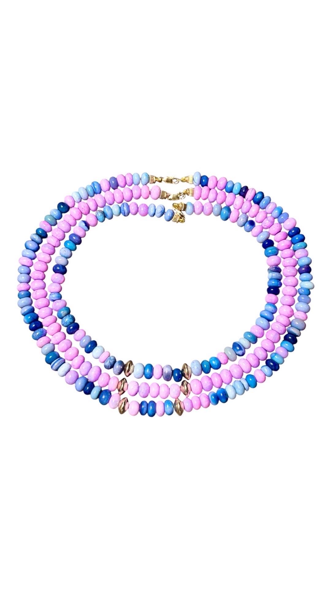 Collier trois brins en Opale Candy avec perles en or 14k en vente 4