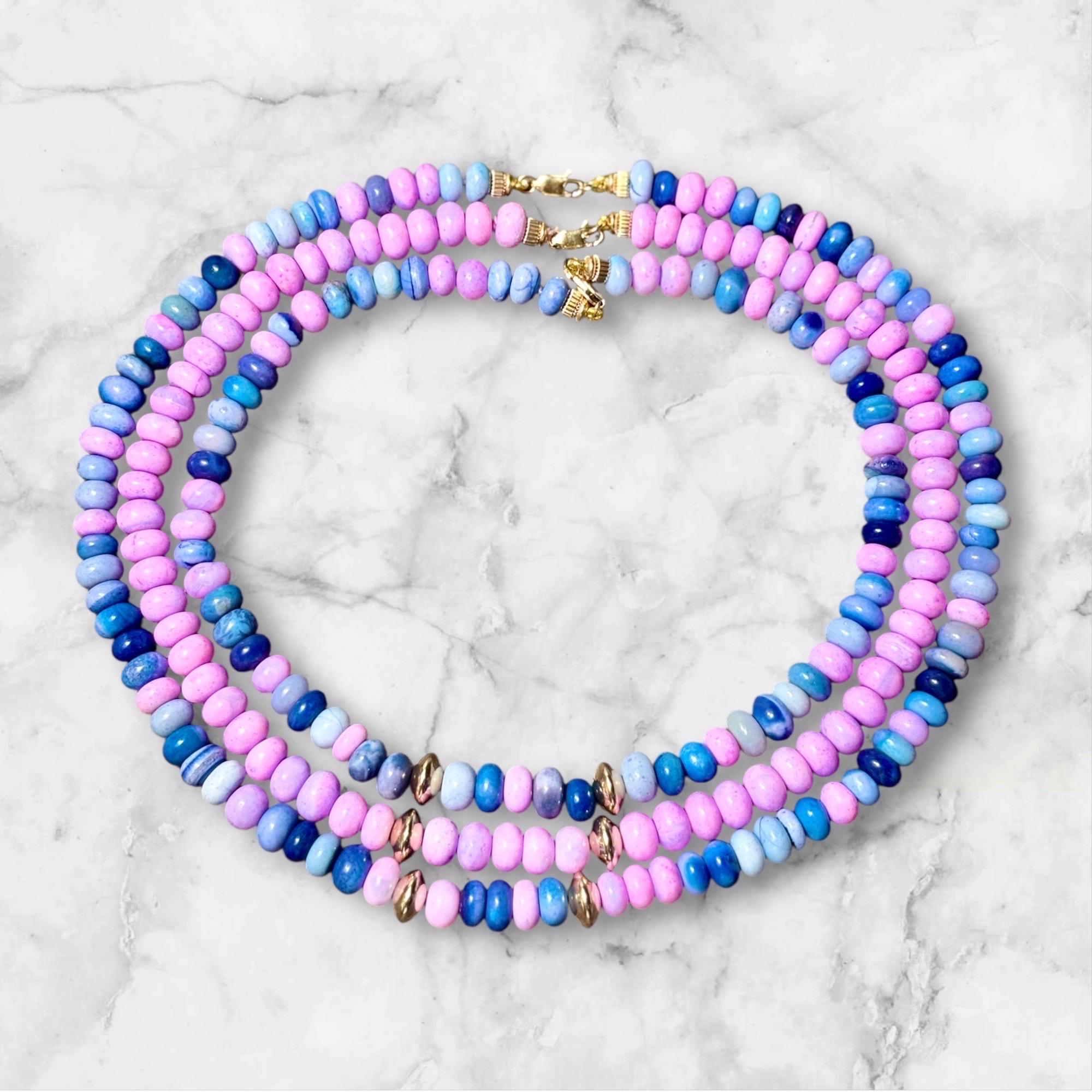 Collier trois brins en Opale Candy avec perles en or 14k en vente 3