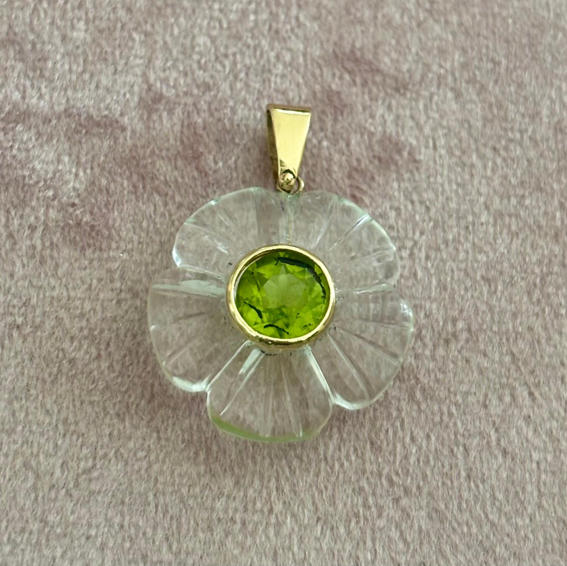 FLORA Anhänger, Bergkristall, Peridot, 14k Gold im Angebot 1