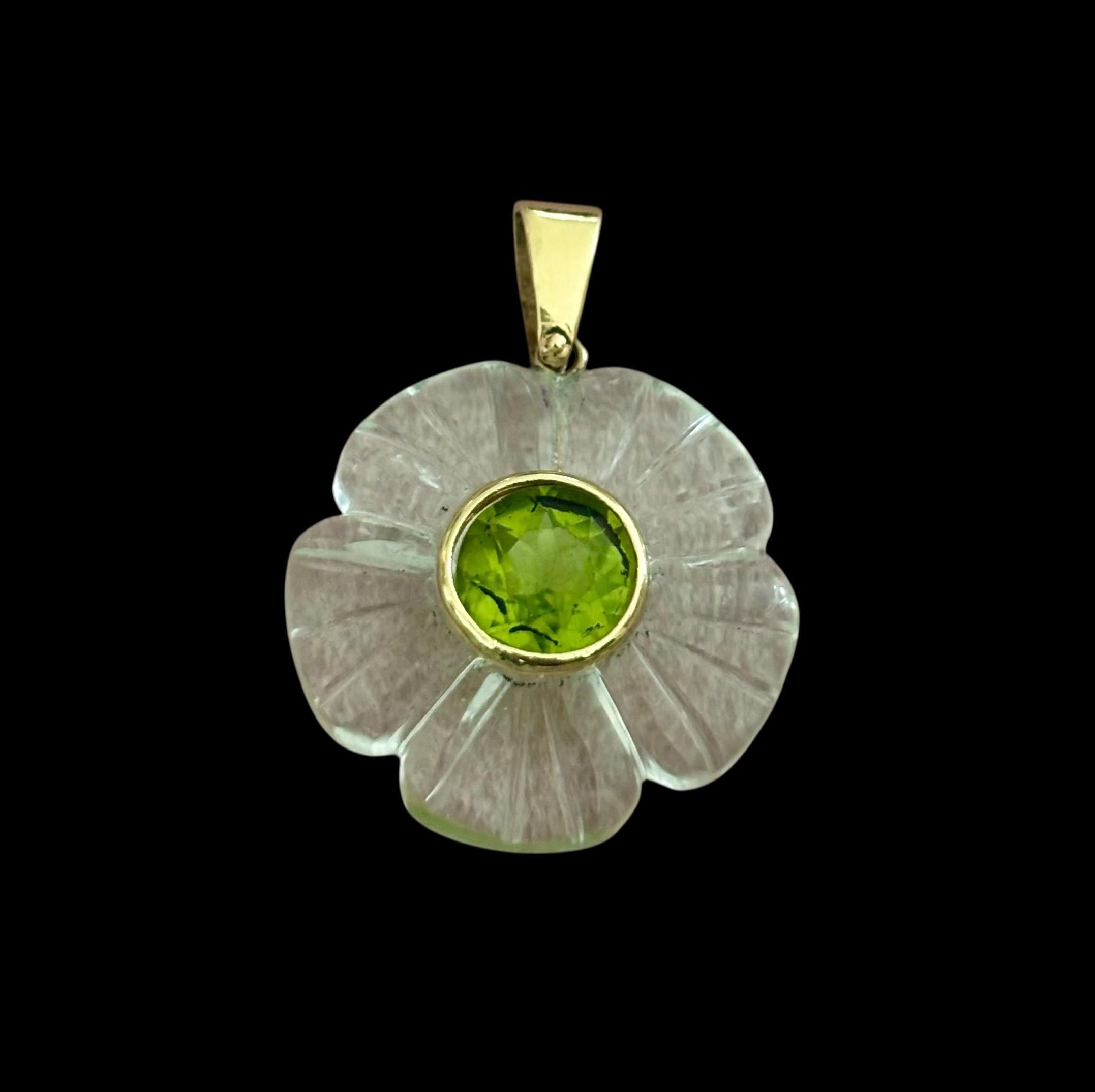 FLORA Anhänger, Bergkristall, Peridot, 14k Gold im Angebot 2