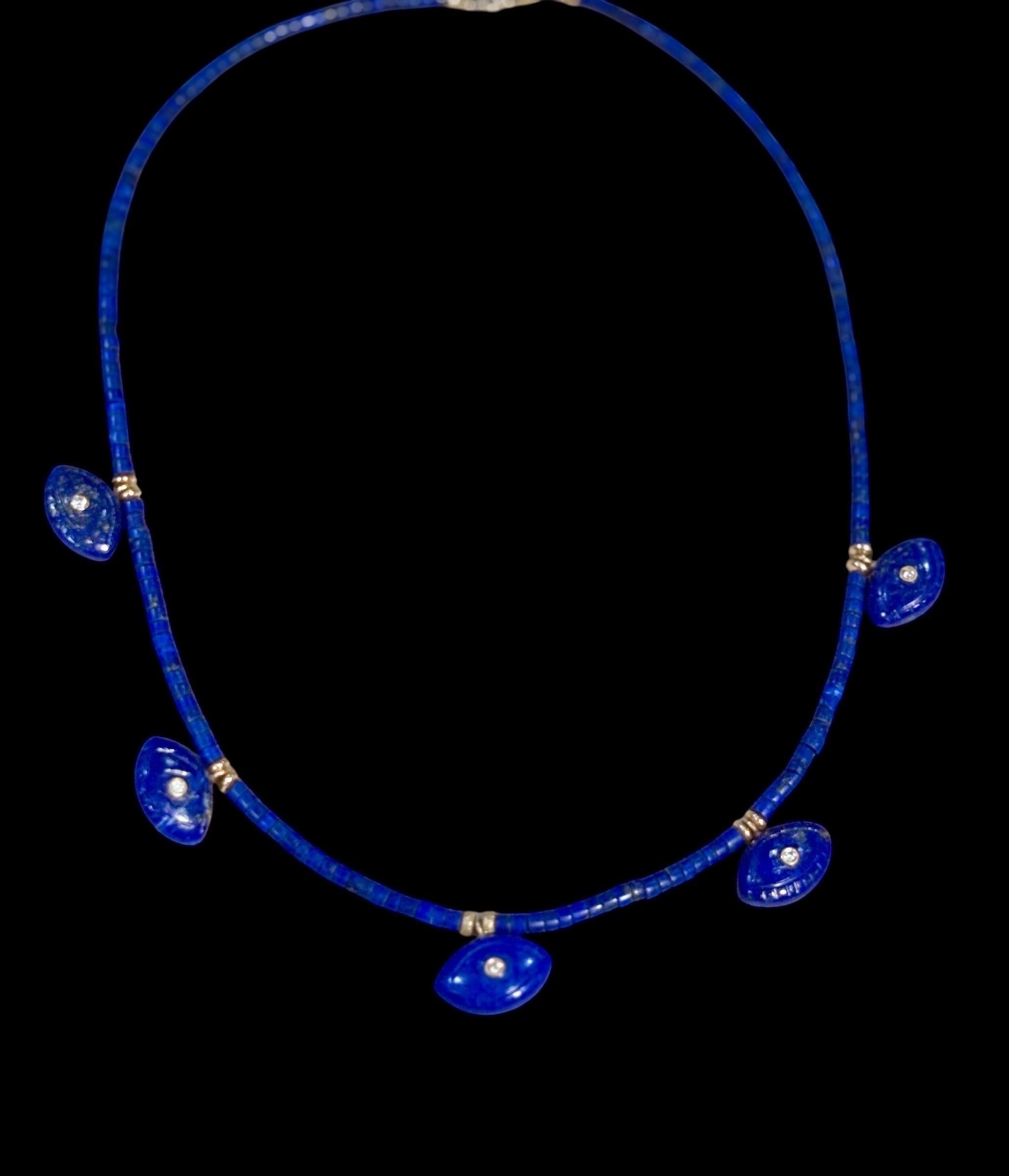 Taglio misto Collana EVIL EYES con Lapis, diamanti, smeraldi e oro 14k in vendita
