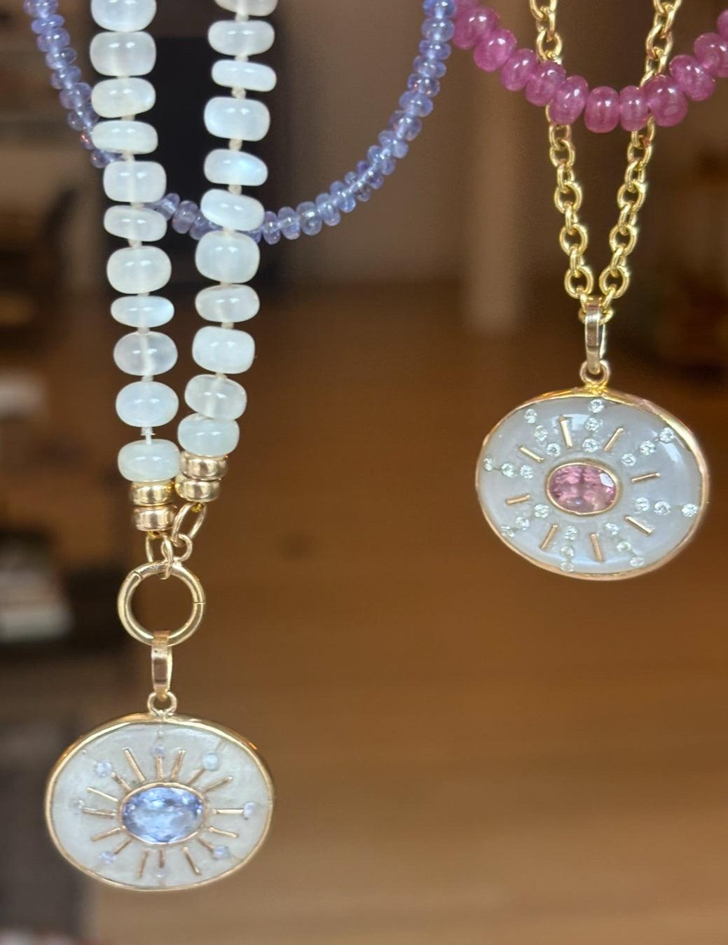 Ciondolo SOL, pietra di luna, tanzanite e oro 14k in vendita 4