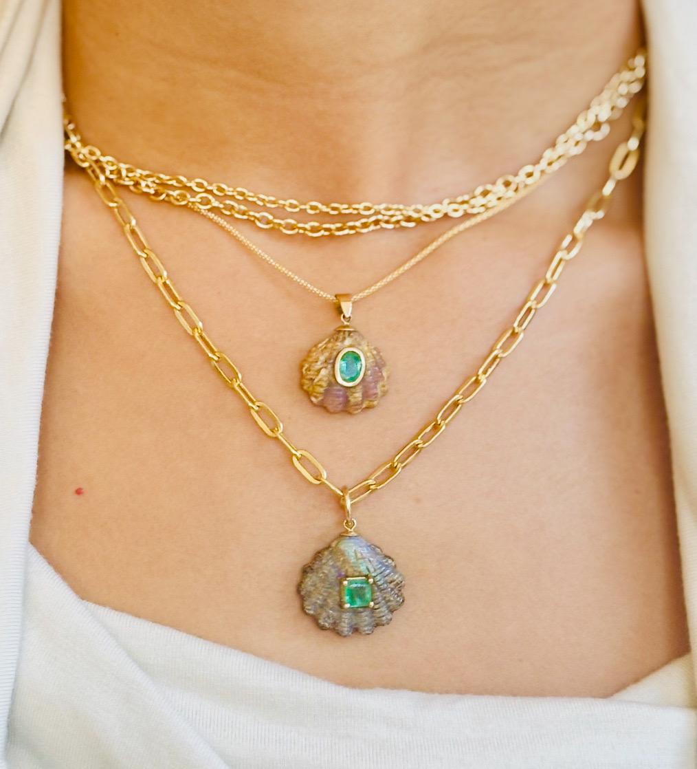 Australian Opal carved Shell with Emerald Pendant For Sale 3