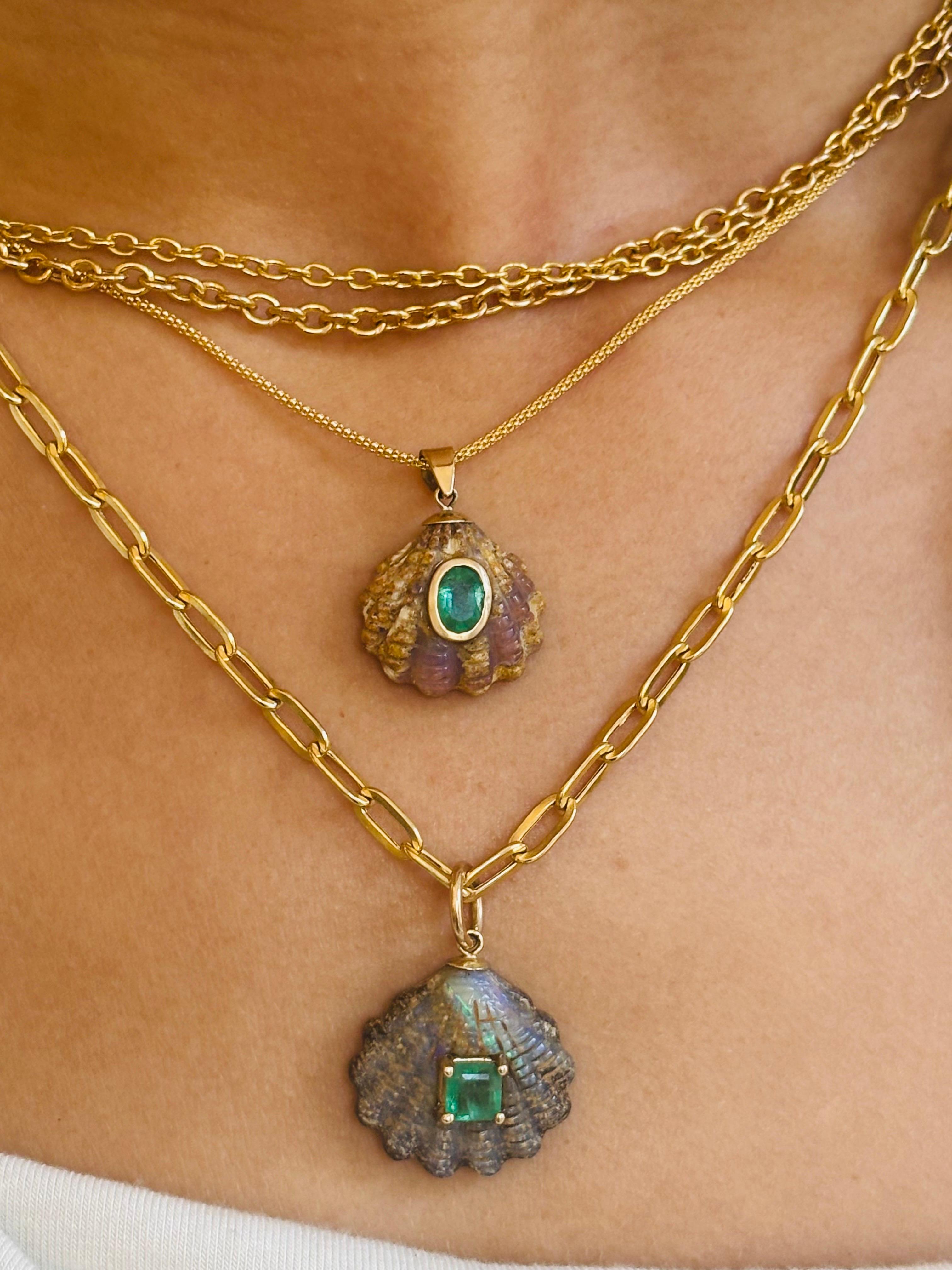 Australian Opal carved Shell with Emerald Pendant For Sale 4
