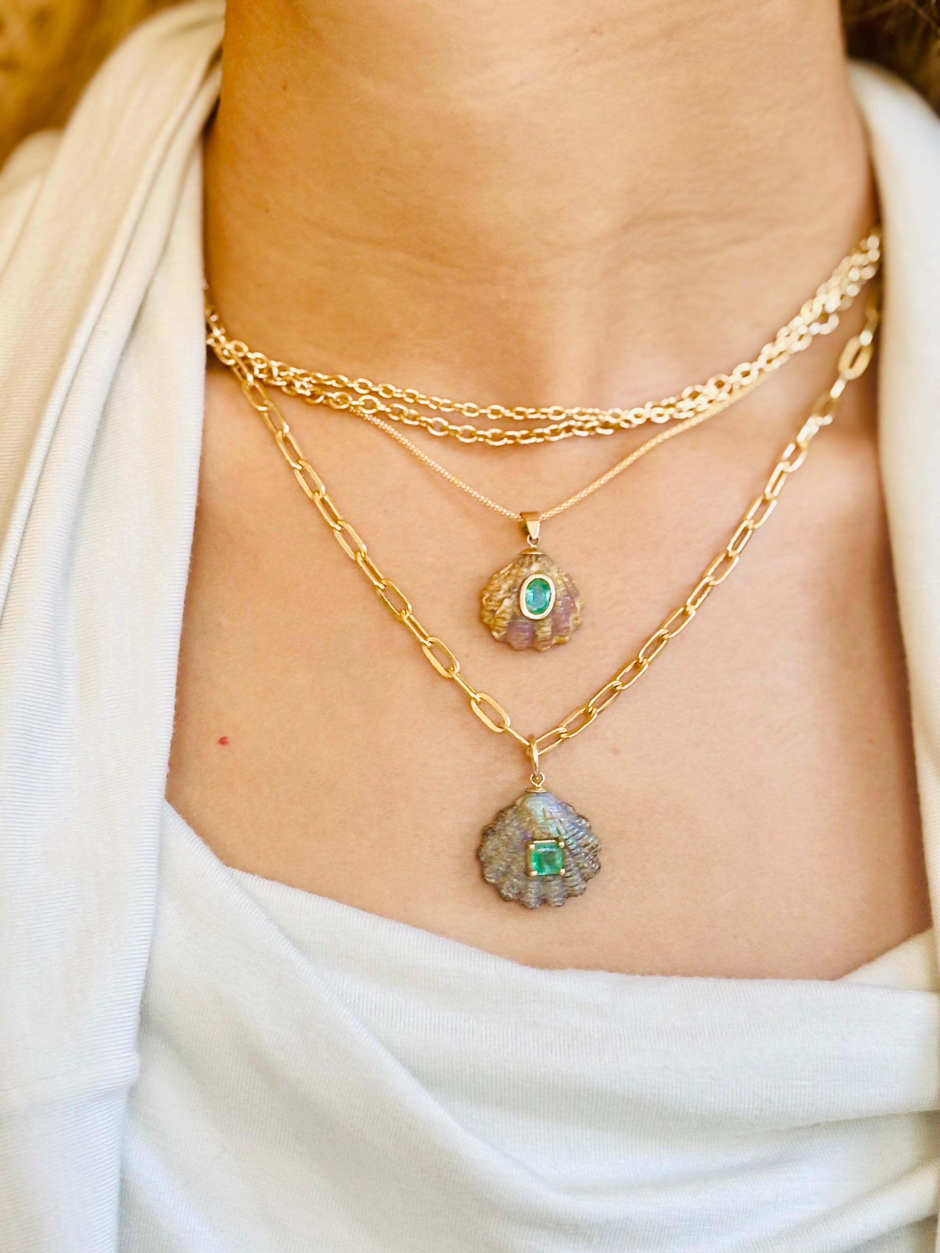 10 Karat Australischer Opal Muschel-Anhänger mit Smaragd & 14k Gold im Angebot 15