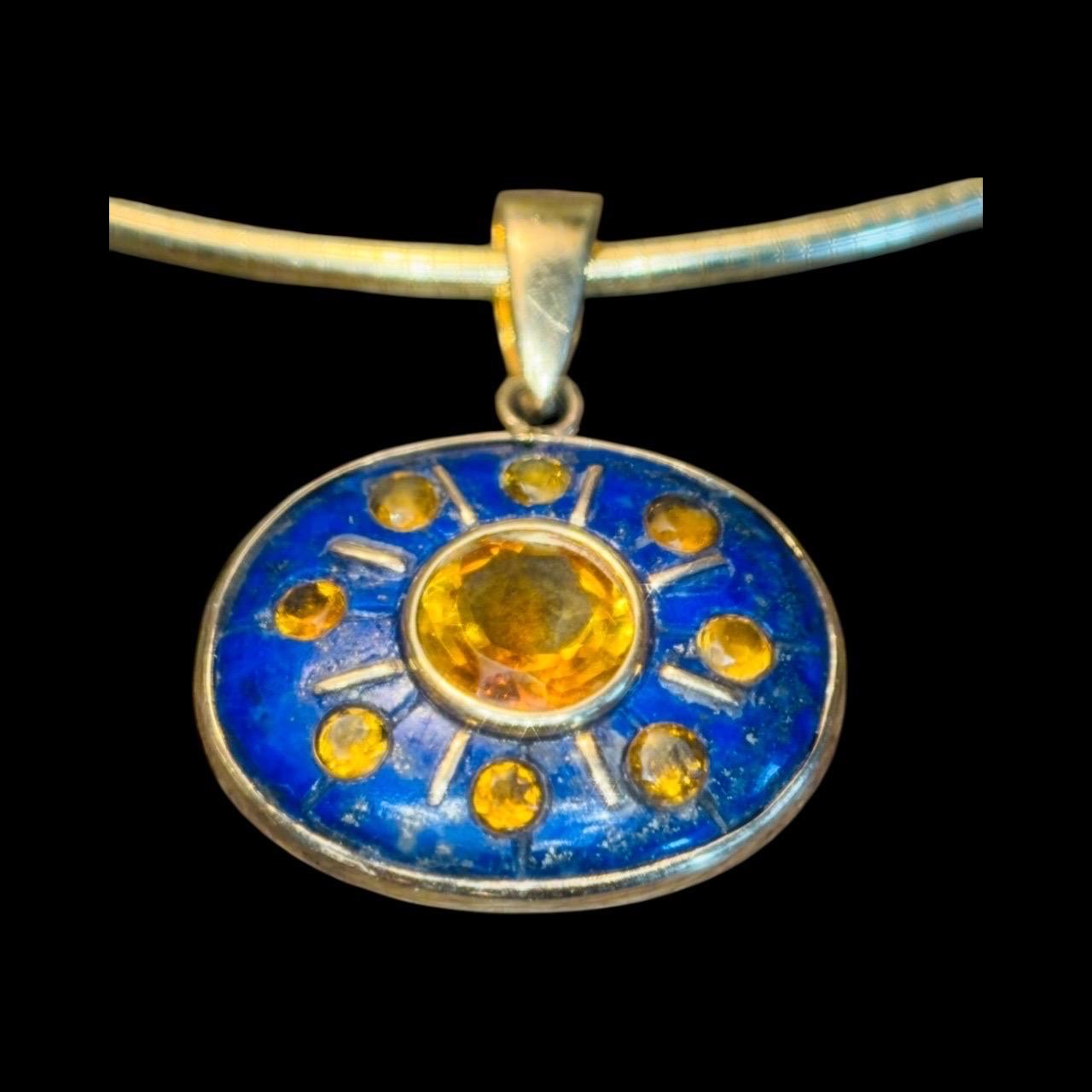 SOL-Anhänger, Lapis, mit Zitrinen und 14k Gold (Gemischter Schliff) im Angebot