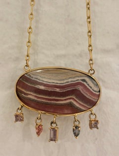 Rhodochrosite & Spinel Necklace with 14k Gold Chain