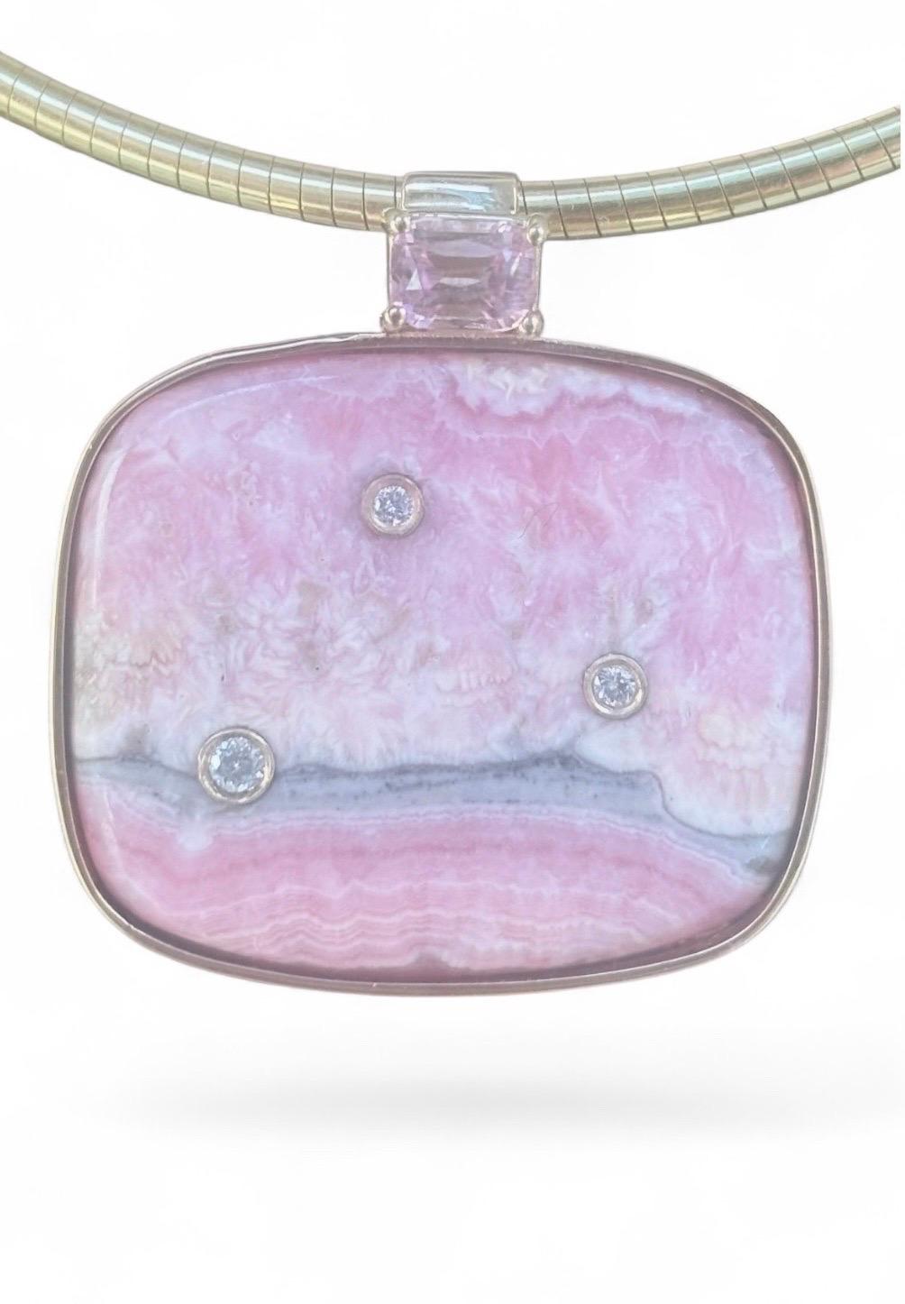 Rhodochrosite Pendant with Pink Spinel & Diamonds