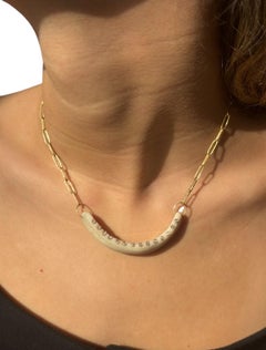 Diamond SMILE Necklace with Shell and 14k Gold on a Paperclip Chain
