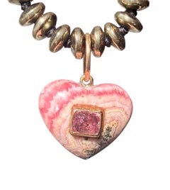 Rhodochrosite and Pink Spinel Charm with 14k Gold
