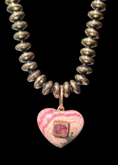 Rhodochrosite and Pink Spinel Charm with 14k Gold