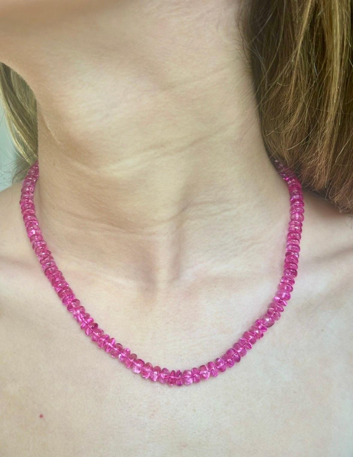 Pink Topaz Rondelle Beaded Necklace with 14k Gold, 18"