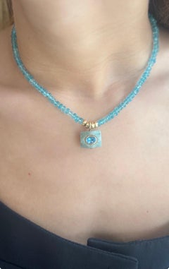 Collier pendentif en or 14k Apatite bleue et Amazonite