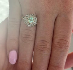 14k Gold Flower Ring with Moonstone, Emerald & Diamonds