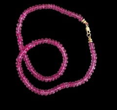 Pink Topaz Rondelle Beaded Necklace with 14k Gold, 18"