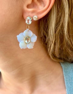 Epic Flower Earrings with 14k Gold, Blue Topaz & Opalite