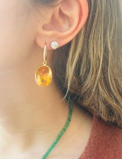 Citrine and Diamond Drop Earrings in 14k Gold