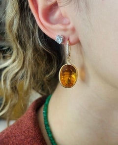 Citrine and Diamond Drop Earrings in 14k Gold
